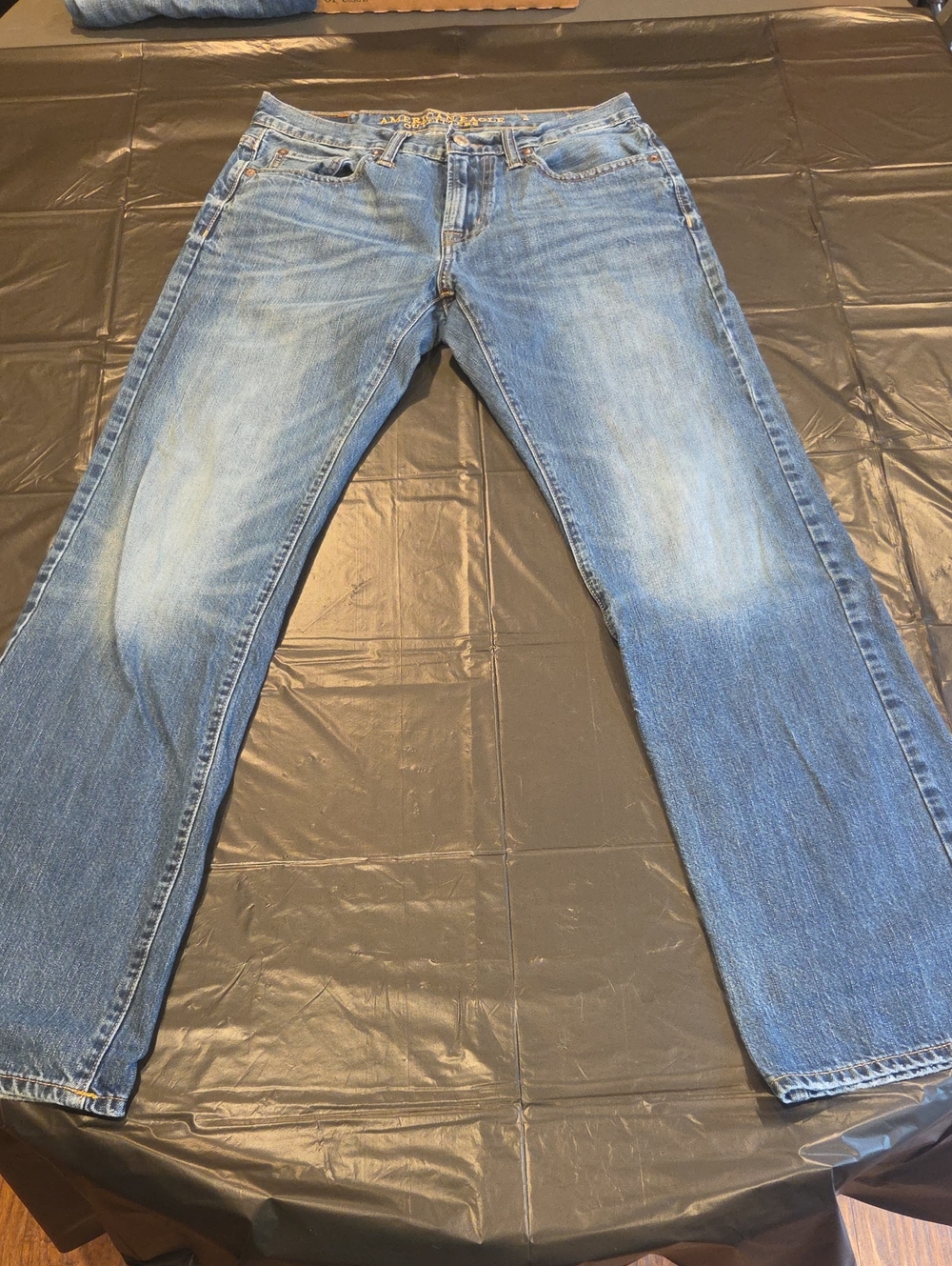 Men's Straight Light Blue Denim Jeans - Classic Casual Fit 30 X 34